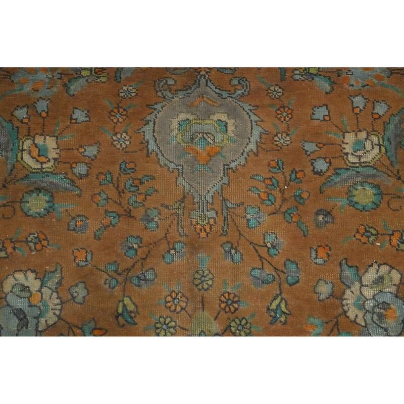 Hand Knotted Oriental 100% Wool Carpet Traditional Floral Brown Tabriz Area Rug - 13' 0'' X 10' 0''