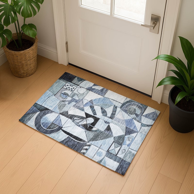 Premium Washable Super Soft Mosaic Contemporary Mayfield Rug - Denim - 1'8" x 2'6"