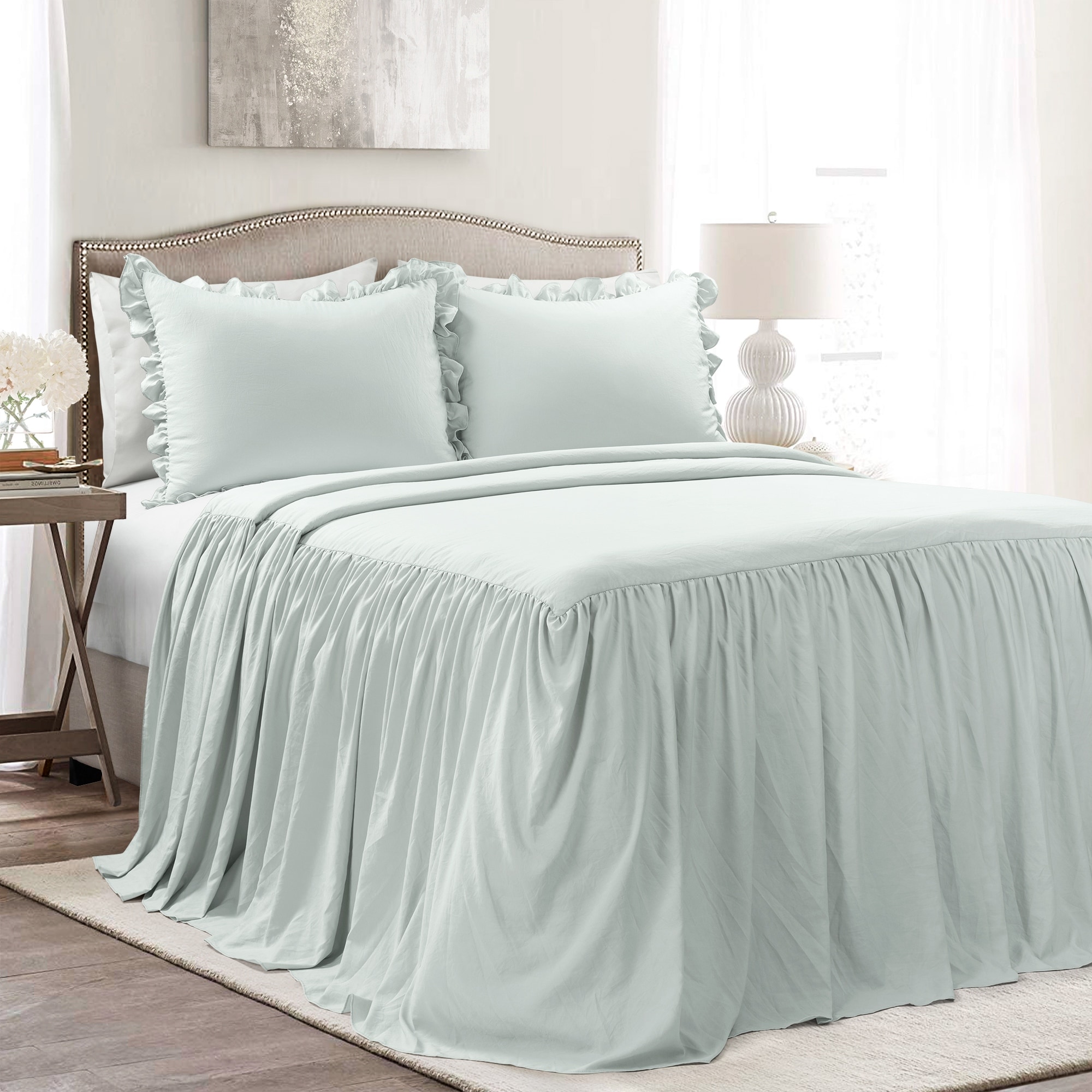 White ruffle skirt 3 piece bedspread set cheap