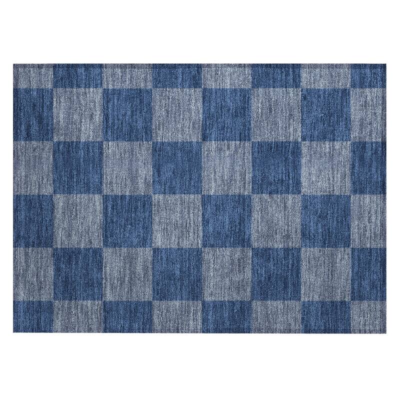 Machine Washable Indoor/ Outdoor Modern Checker Chantille Rug