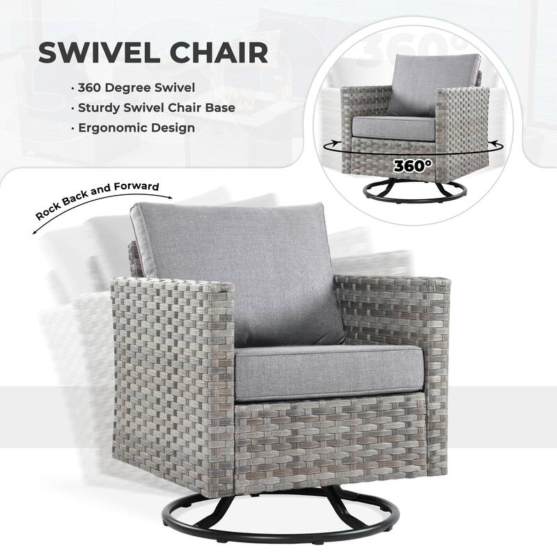 OVIOS 10-Piece Patio Wicker Conversation Rocking Chair Set With Fire Table