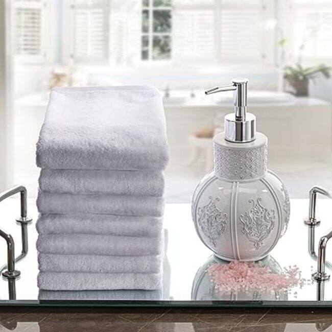 Creative Scents White Fingertip Towel Set with Gorgeous Trim, 4 Pack
