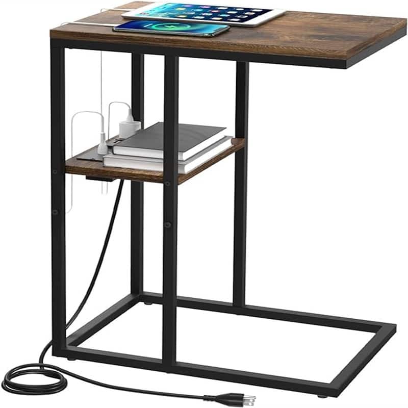 C Shaped End Table with Charging Station