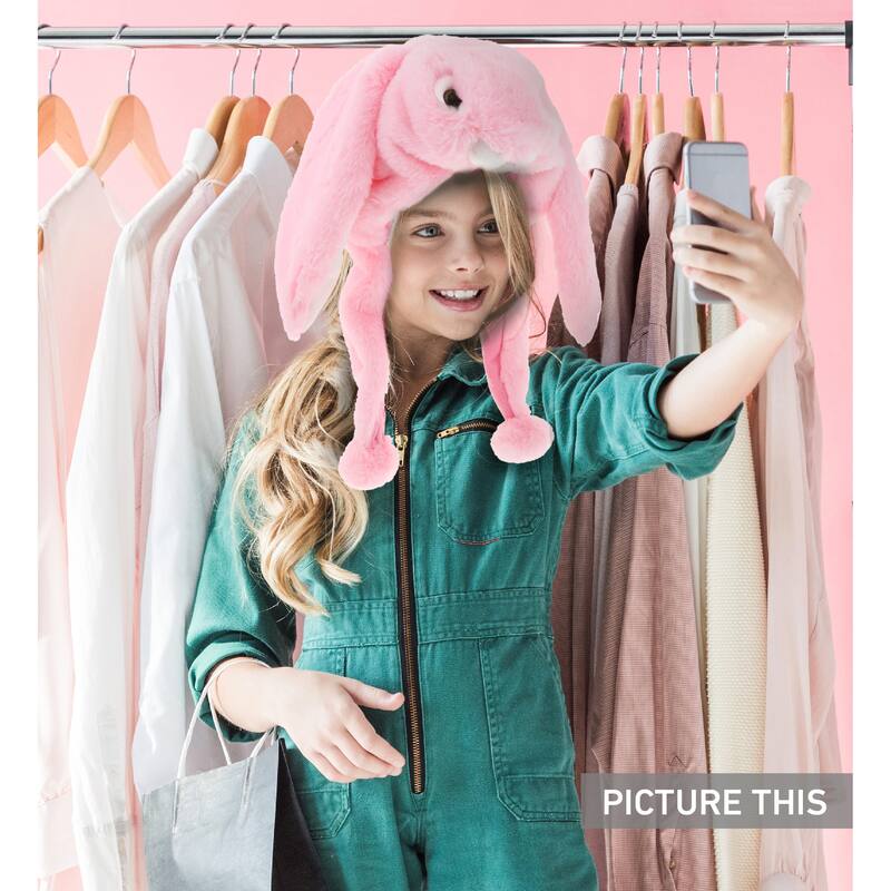 DolliBu Farm Plush Hats Set of 4 – Bunny, Wolf, Pug Dog, Pig Warm Hat - One Size