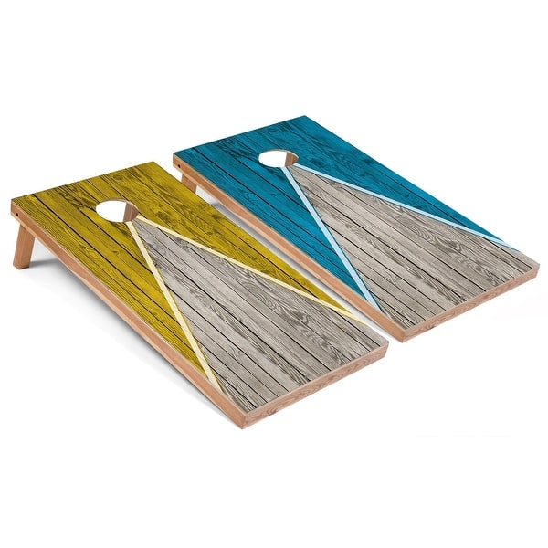 slide 2 of 5, Yellow and Turquoise Pyramid Cornhole Boards with Carry Case 16 Years and Up