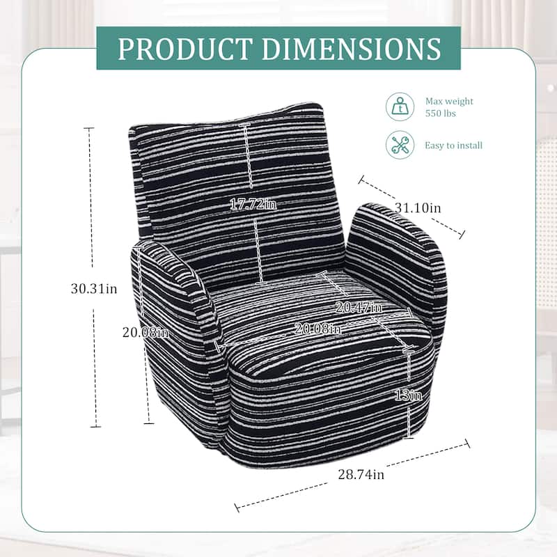 HOMEFUN Boucle Upholstered 360° Swivel Fabric Striped Armrest Leisure Chair for Living room and Bedroom