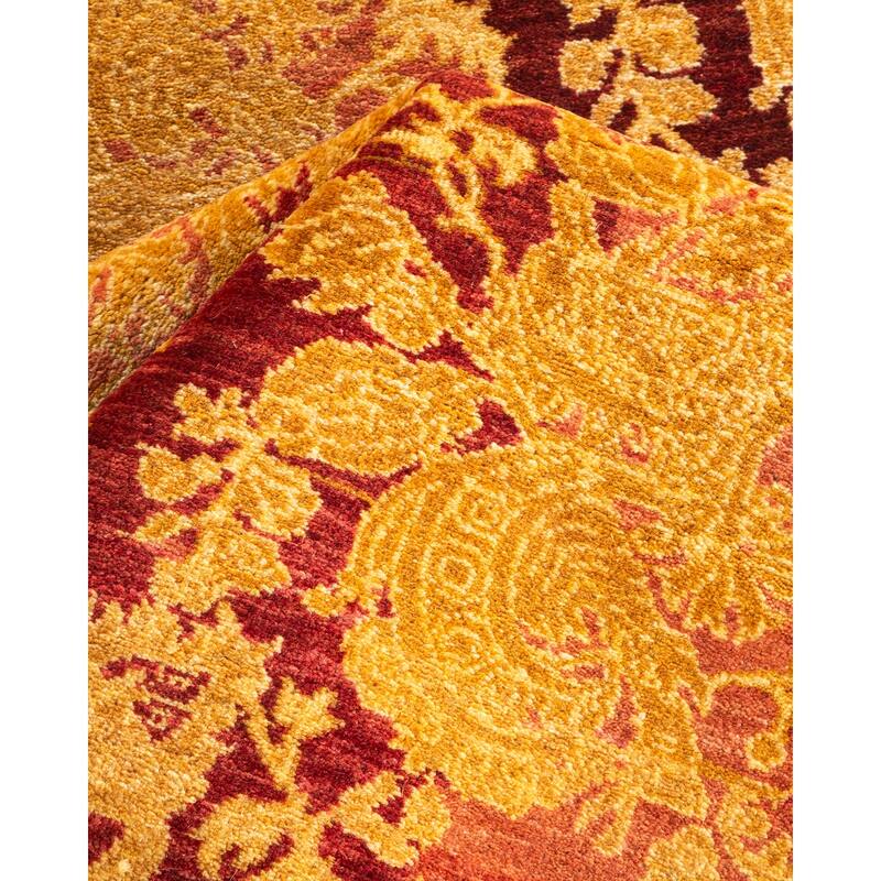 Overton Handknotted Wool Traditional Abstract Pink Runner