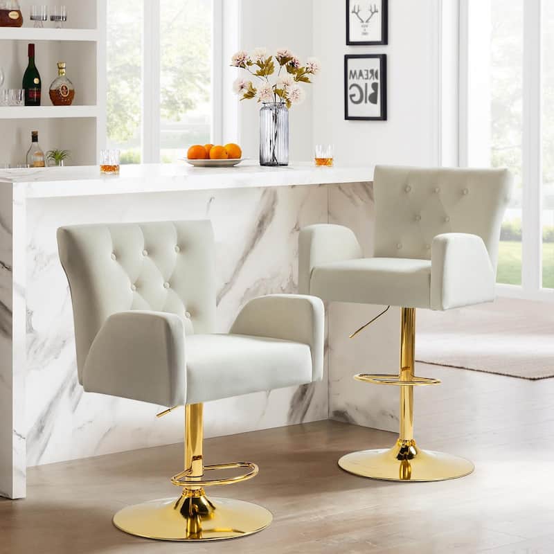 Loreto Modern Tufted Velvet Swivel chair with Adjustable Height Set of 2 by HULALA HOME - IVORY
