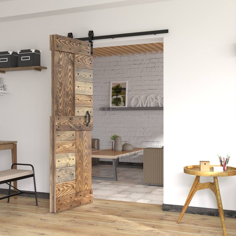 Coast Sequoia 30in./36in./48in./60in./72in. x 84in. Embossing Pine Wood Bi-Fold Barn Door With Sliding Hardware Kit