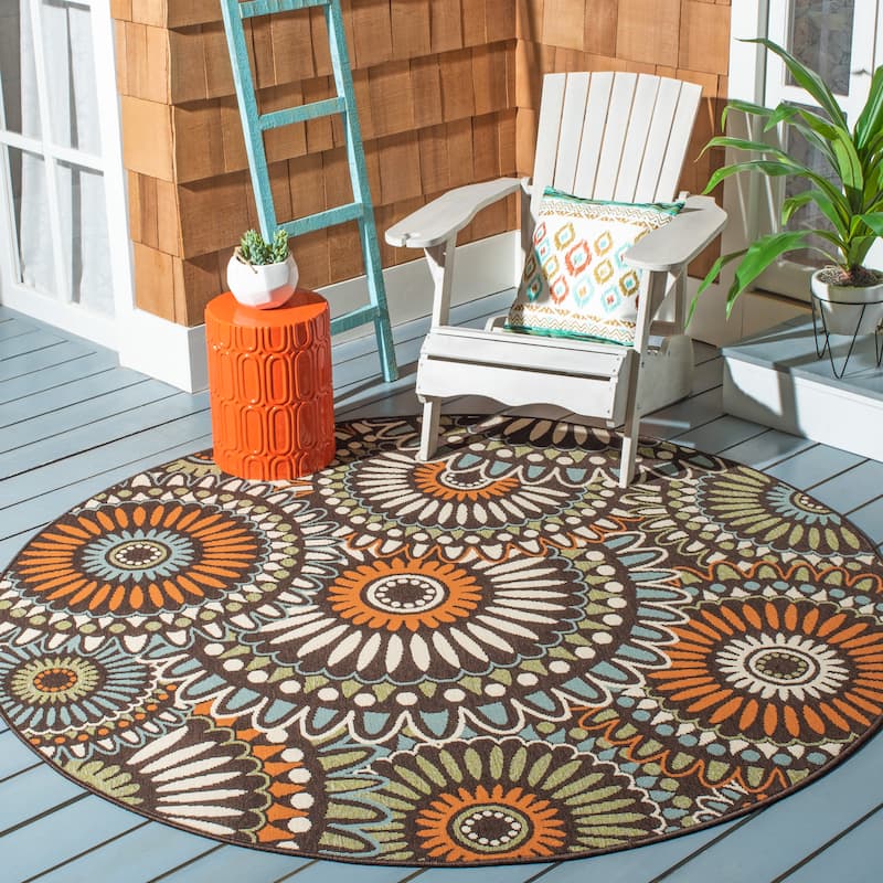 SAFAVIEH Veranda Sissy Indoor/ Outdoor Waterproof Patio Backyard Rug - 8' x 8' Round - Chocolate/Terracotta