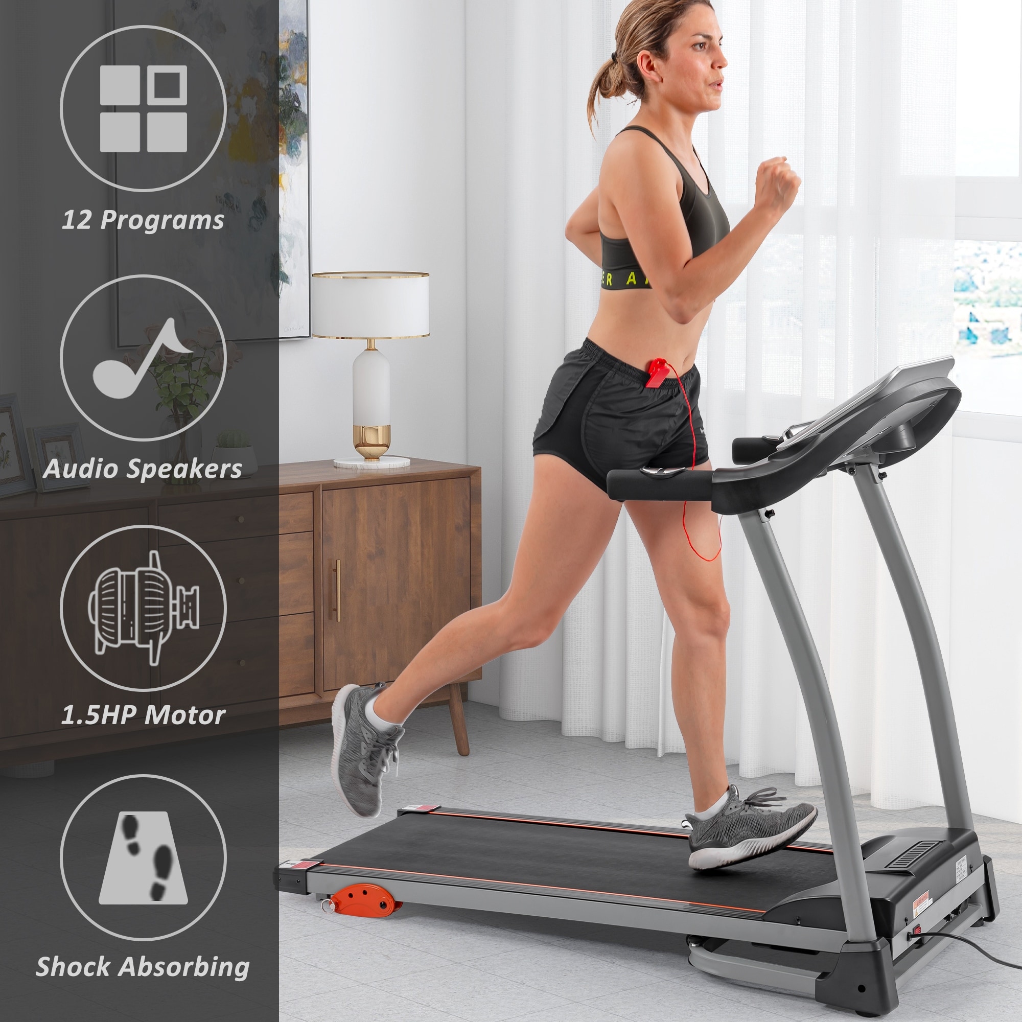 Folding Treadmill 1.5HP Electric Running, Jogging ...