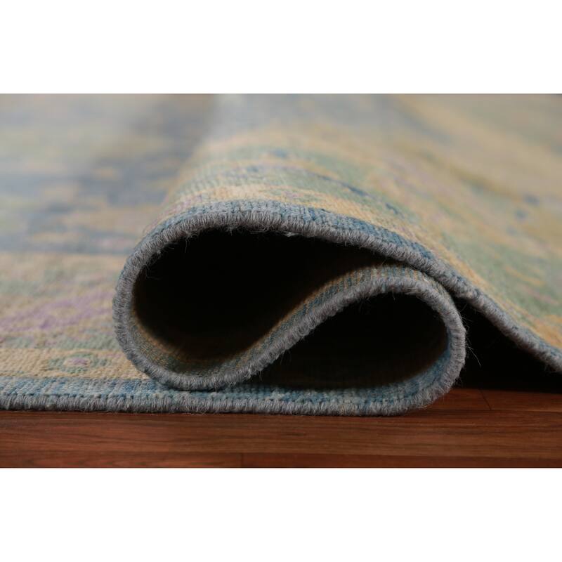 Hand Knotted Oriental 100% Wool Carpet Transitional Floral Navy Blue & Blues Oushak Area Rug - 11' 11'' X 8' 11''