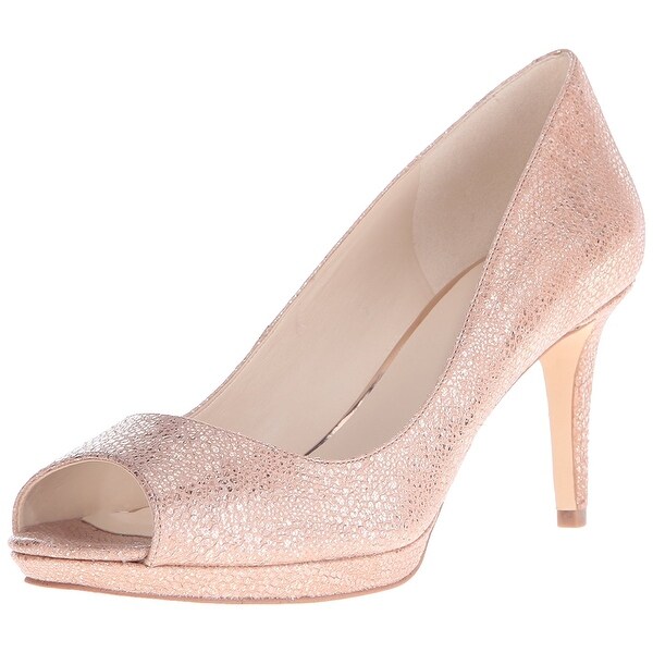 Nine West Womens Gelabelle Leather Peep Toe Classic Natural Metallic Size 7.0 Nine West Womens Gelabelle Leather Peep Toe Classic Natural Metallic Size 7.0