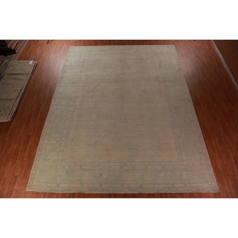 Hand Knotted Oriental 100% Wool Carpet Transitional All-Over Beige & Ivories Oushak Area Rug - 16' 6'' X 12' 10''