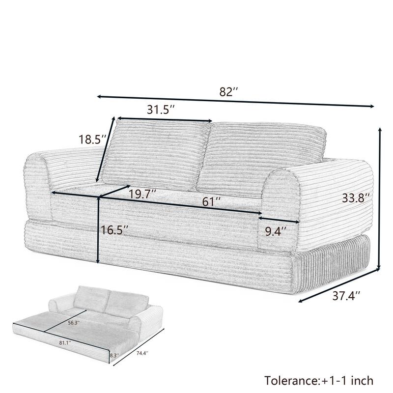 Minimalist Sofa Bed Sleeper Sofa Couch with 2 Pillows, 3-Seater Sofa Couch with Armrests for Living Room, Orange