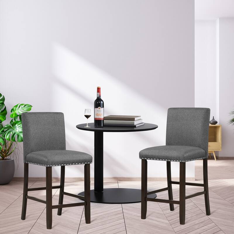 Gymax Set of 4 Bar Stools Linen Fabric Counter Height Chairs for
