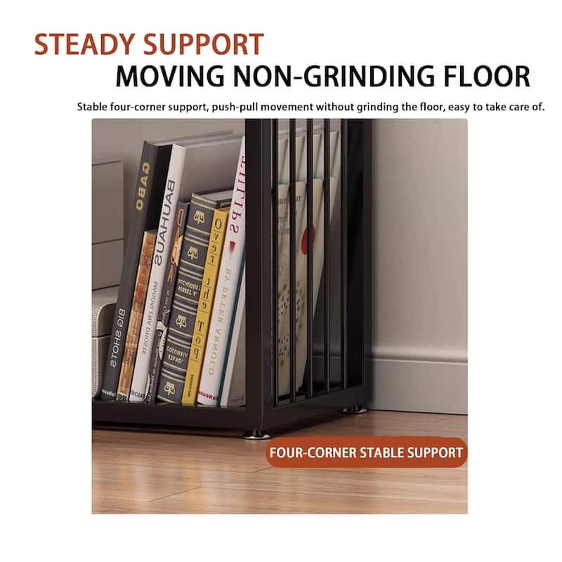 Freestanding Floor Shelf for Living Room, Black Open Grid Storage Rack