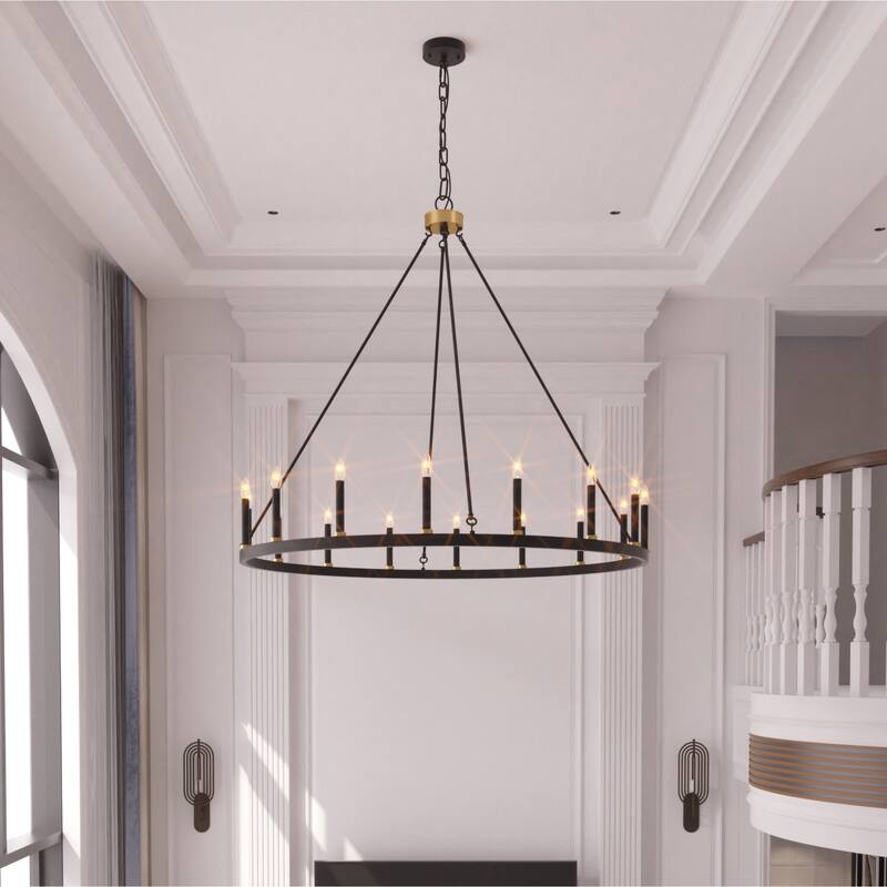 47In Farmhouse 16-light Large Round Wagon Wheel Candle Chandelier - 47'' D X 140'' H