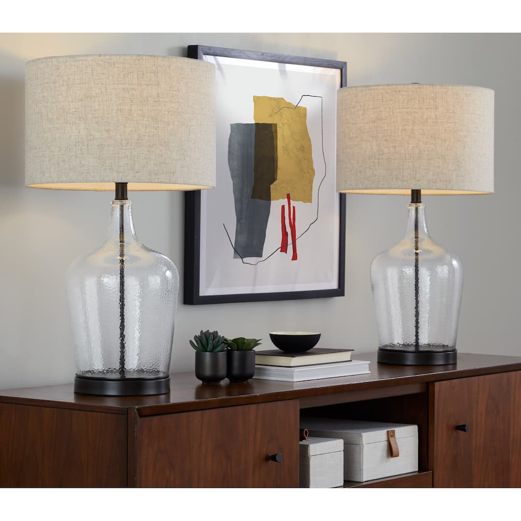 Porch & Den Bree 28" Glass Table Lamp with USB (Set of 2)