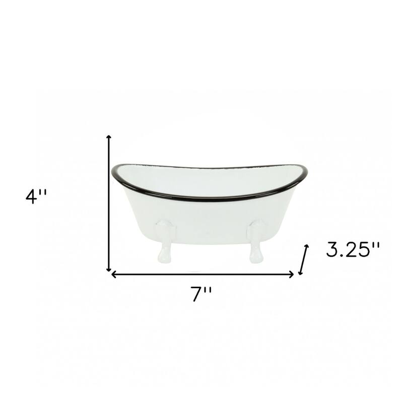 HomeRoots 3" White Fabric Hand Painted Decorative Tub Tabletop Sculpture - 7' X '3.25' X '4