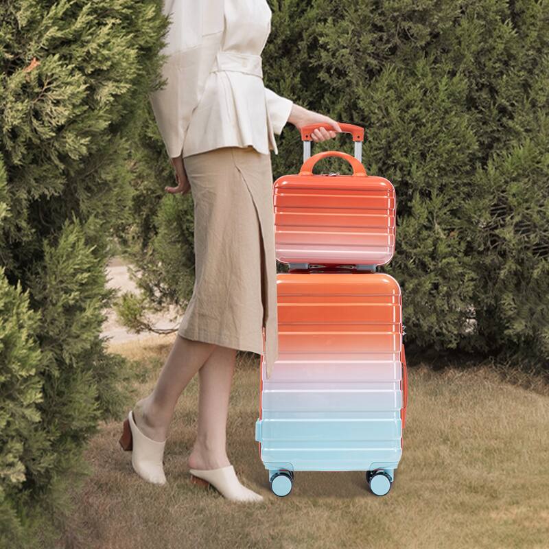 14In 20In 2 pcs in PC Spinner Wheel Luggage, Carry on Suitcase, With Gradient Color and Combination Lock