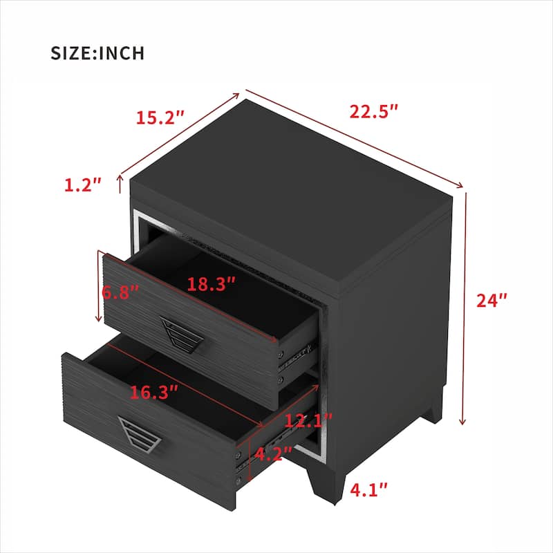 2-Drawers Nightstand with Metal Handle and Sparkling Shiny Decoration