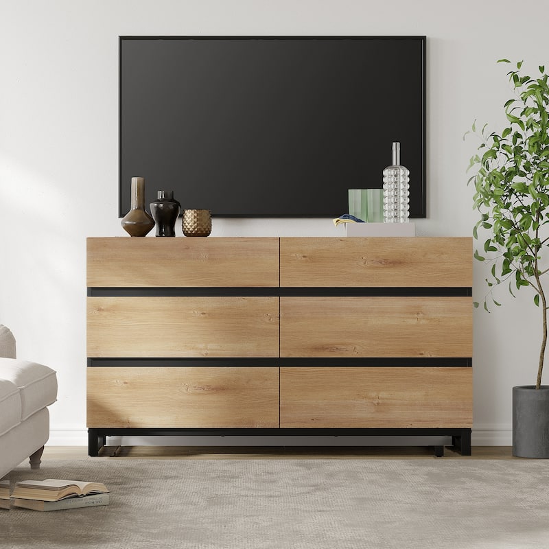 WAMPAT Modern TV Stand for TVs up to 110 inch, Entertainment Center with Drawers , Wood Media TV Console for Living Room - 47 Inch - Oak