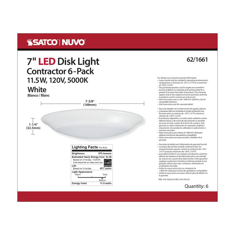 7 inch LED Disk Light 5000K 6 Unit Contractor Pack White Finish