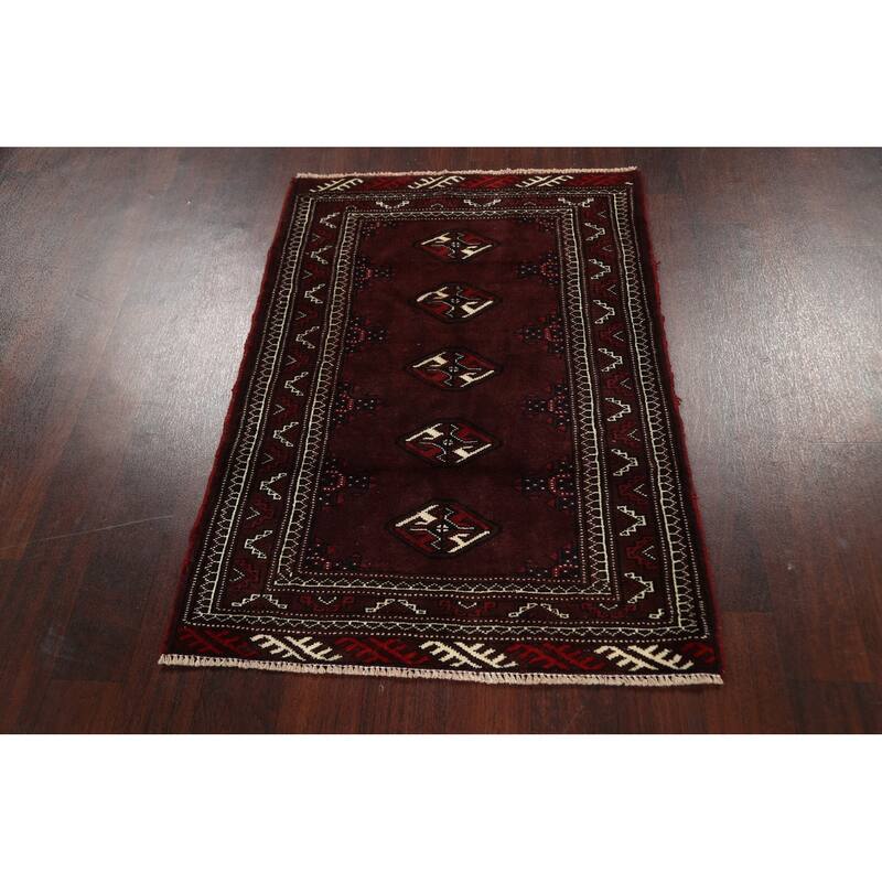 Traditional Geometric Persian Balouch Area Rug Wool Hand-knotted - 2'9" x 3'10"
