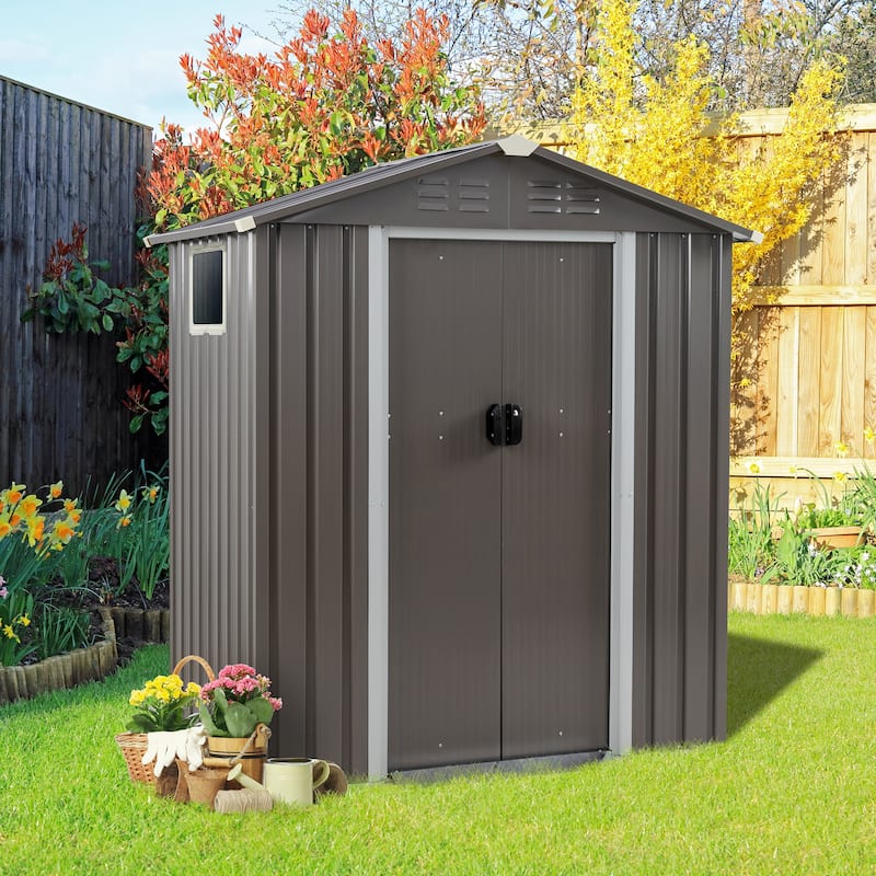 Futzca Outdoor Storage Shed with Lockable Door - N/A - 5x3x6 FT/Grey