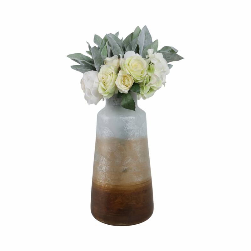 Modern Glam Glass Vase Metallic Textured Neck and Smooth Tapered Body