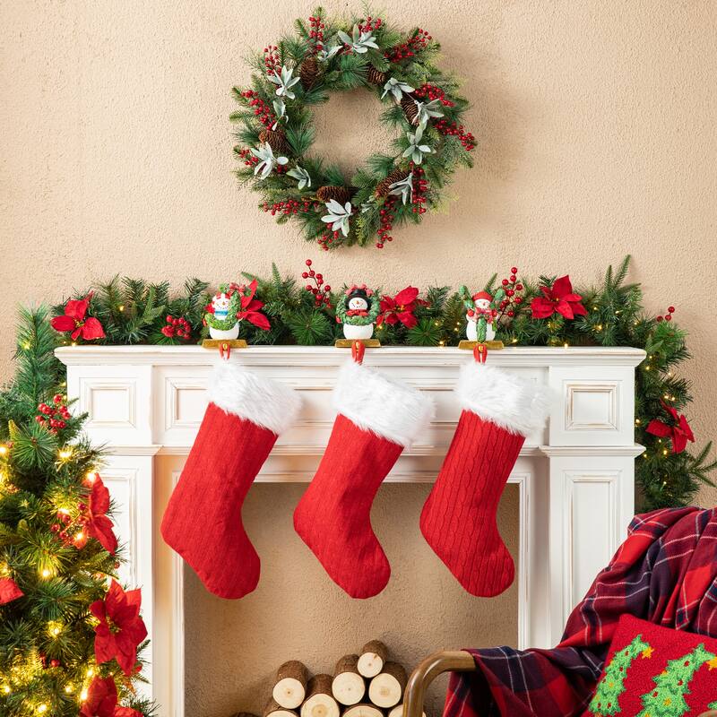 Glitzhome Set of 3 JOY with Snowman Cardinals Stocking Holders Christmas Decor