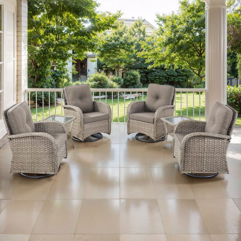 Gymojoy Outdoor Wicker Patio Furniture Chair Set Weather-Resistant - Grey Wicker / Grey Cusion - 6-Piece - Swivel Chair