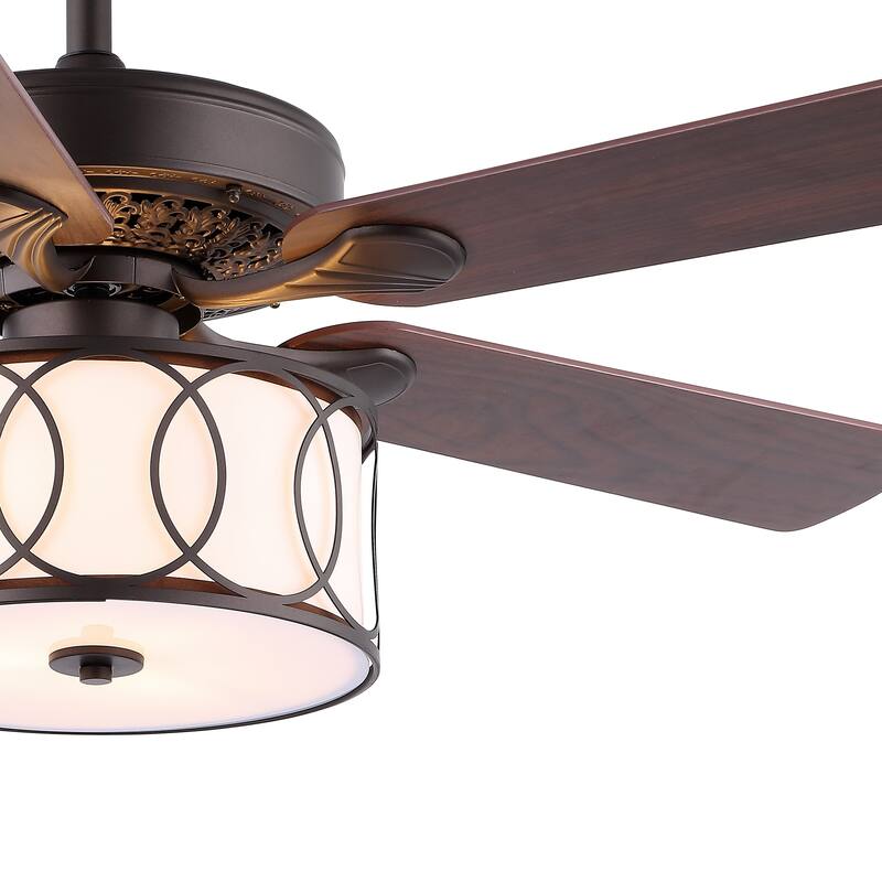 Kate 3-Light Transitional Glam Drum Shade LED Ceiling Fan With Remote, by JONATHAN Y - 52"