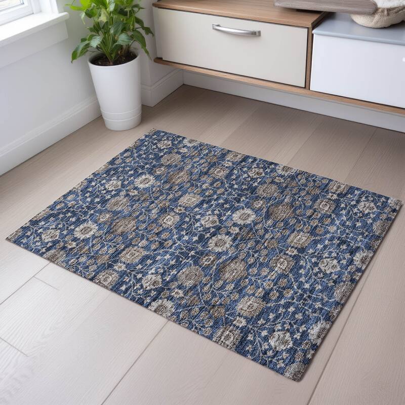 Premium Washable Super Soft Traditional Jansen Mayfield Rug - Navy - 1'8" x 2'6"