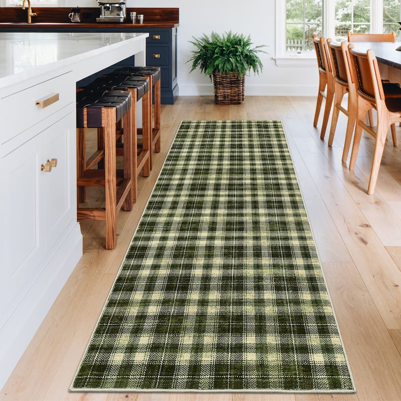 Garvee Earthy Plaid Soft Low Pile Foldable Area Rug