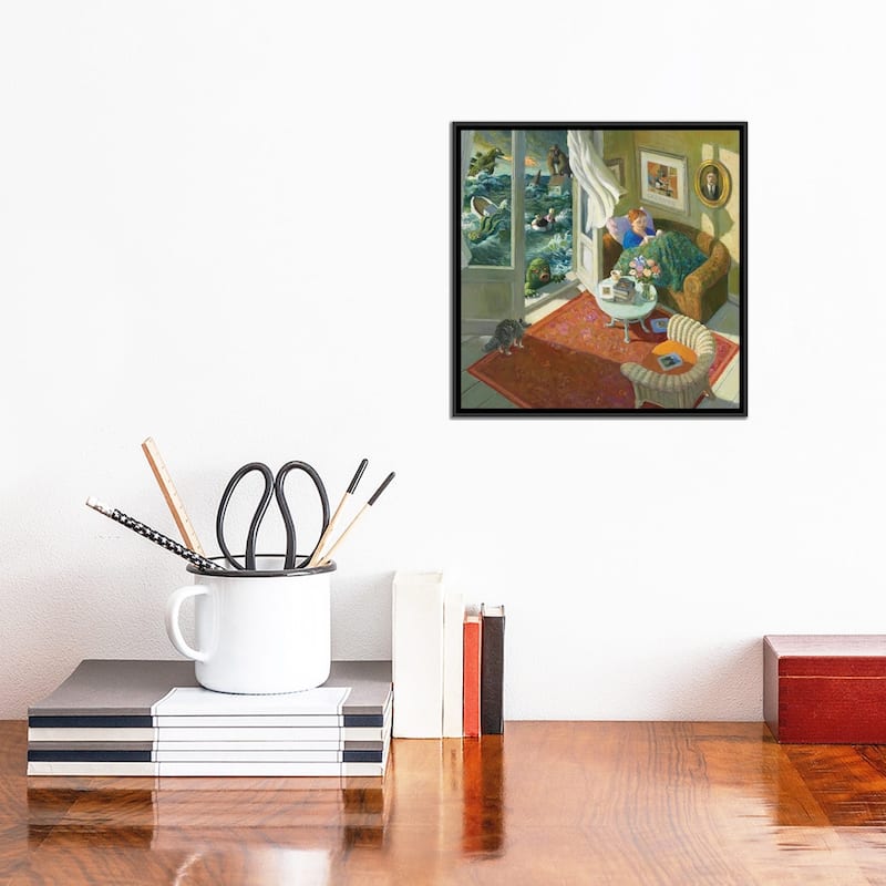 iCanvas "Rather Read" by Michael Sowa Framed Canvas Print