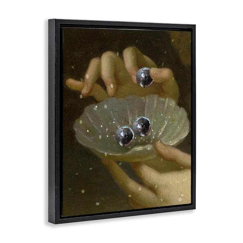 Stupell Classic Disco Clam Pearls Framed Floater Canvas Wall Art Design By Lil' Rue