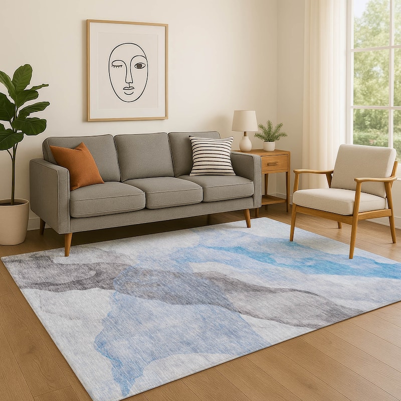 Premium Washable Super Soft Contemporary Fizal Mayfield Rug - Sky - 2'6" x 3'10"