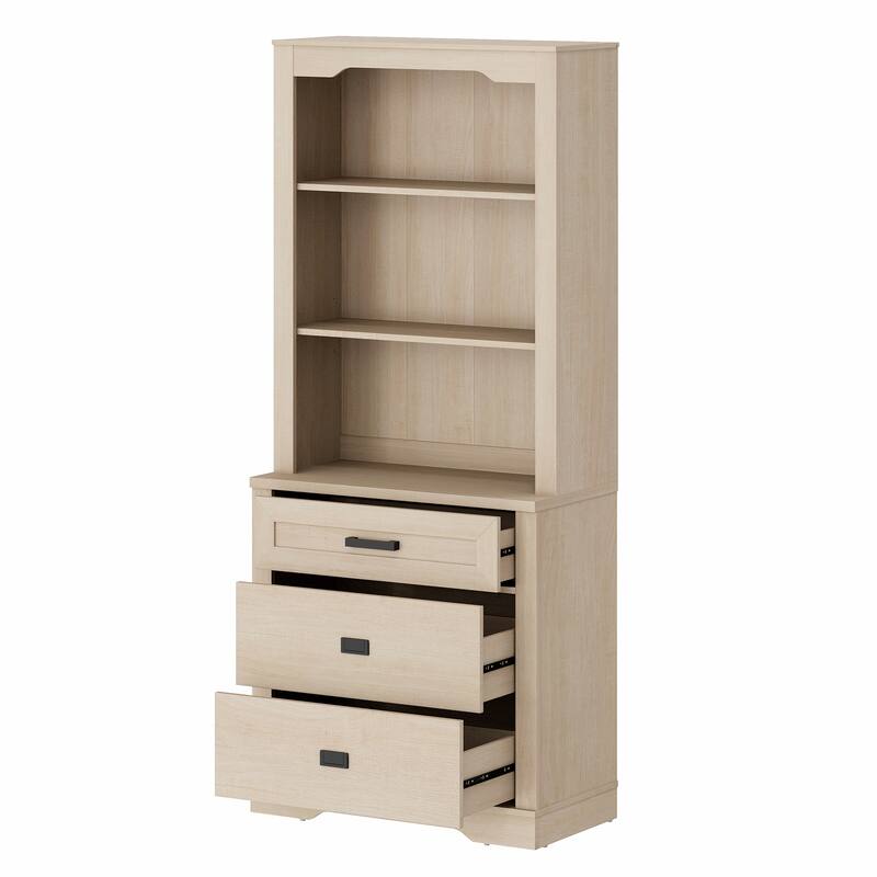 3 Tier Bookcase with Drawer,73.3" Tall Floor Standing Bookshelf