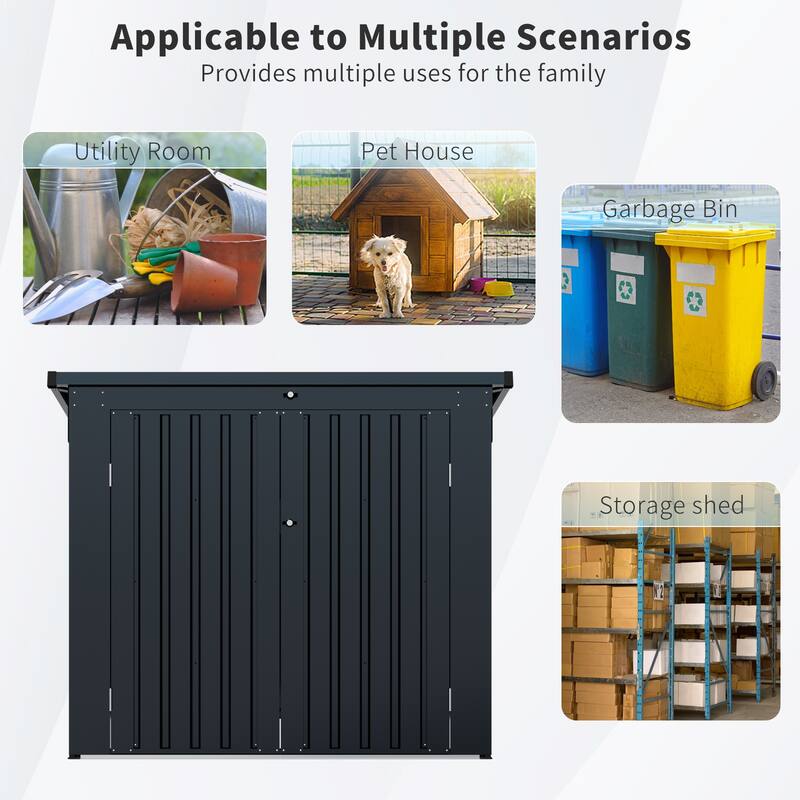 Garbage Bin Shed Stores 2 Trash Cans Metal Outdoor Bin Shed for Garbage Storage,Stainless Galvanized Steel