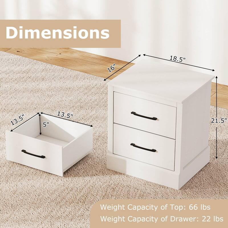Costway 2 Drawer Nightstand Bedside Table Compact Sofa End Table Dark