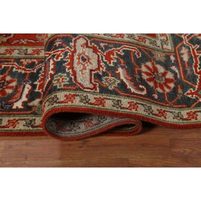 Geometric Heriz Serapi Indian Area Rug Hand-Knotted Wool Carpet - 8'9"x 11'11"