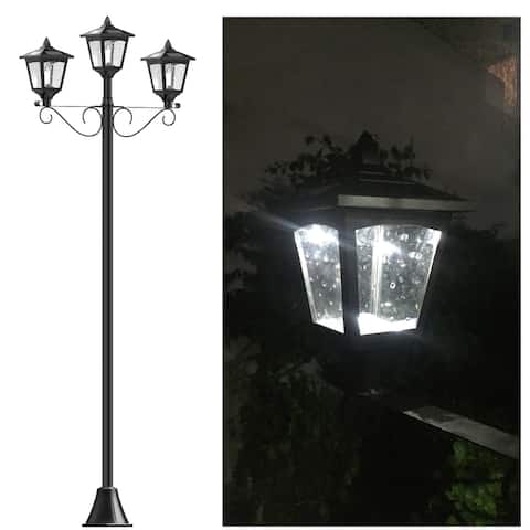 Kanstar Upgrade 72" Triple-Head Street Vintage Outdoor Garden Solar Lamp Post Light Lawn - Black