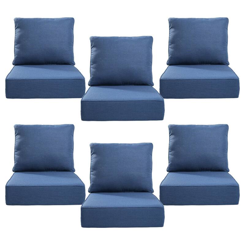 22" W x 24" D x 6" T Outdoor Lounge Chair Replacement Cushion Set Water and Fade Resistant - 6 Sets - Navy Blue