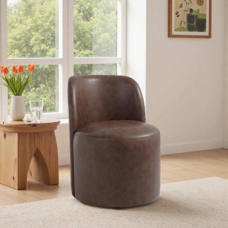 Modern Linen Upholstery Dining Chair Barrel Chair - FAUX LEATHER - PU BROWN