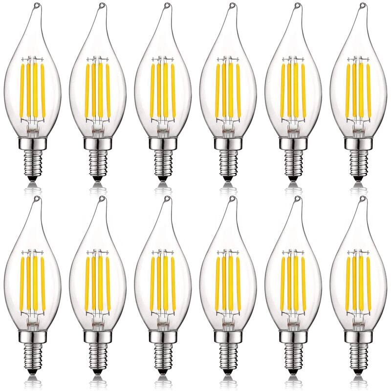 Luxrite Vintage Candelabra LED Bulb 4000K Cool White 550lm 5W=60W Dimmable Flame Tip Clear Glass E12 Base (12 Pack) - 4000K (Cool White)