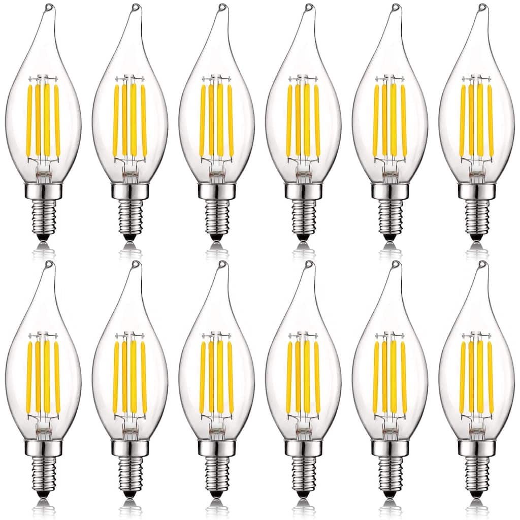 Luxrite Vintage Candelabra LED Bulb 4000K Cool White 550lm 5W=60W Dimmable Flame Tip Clear Glass E12 Base (12 Pack)