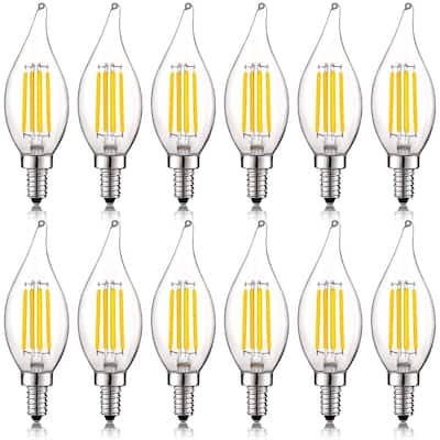 Luxrite Vintage Candelabra LED Bulb 4000K Cool White 550lm 5W=60W Dimmable Flame Tip Clear Glass E12 Base (12 Pack)