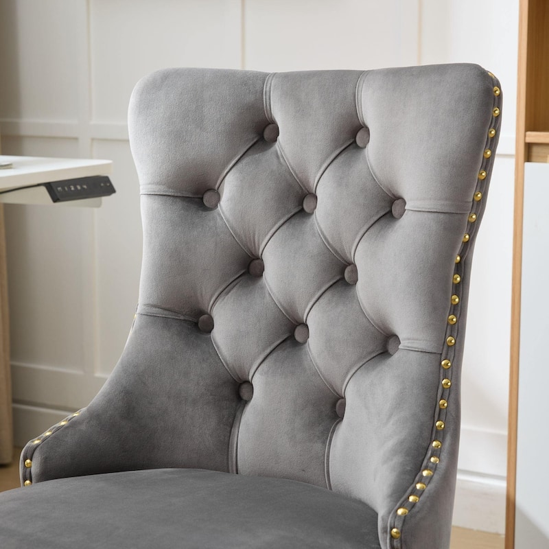 Modern Velvet Swivel Height-adjustable Office Chair with Tufted Back